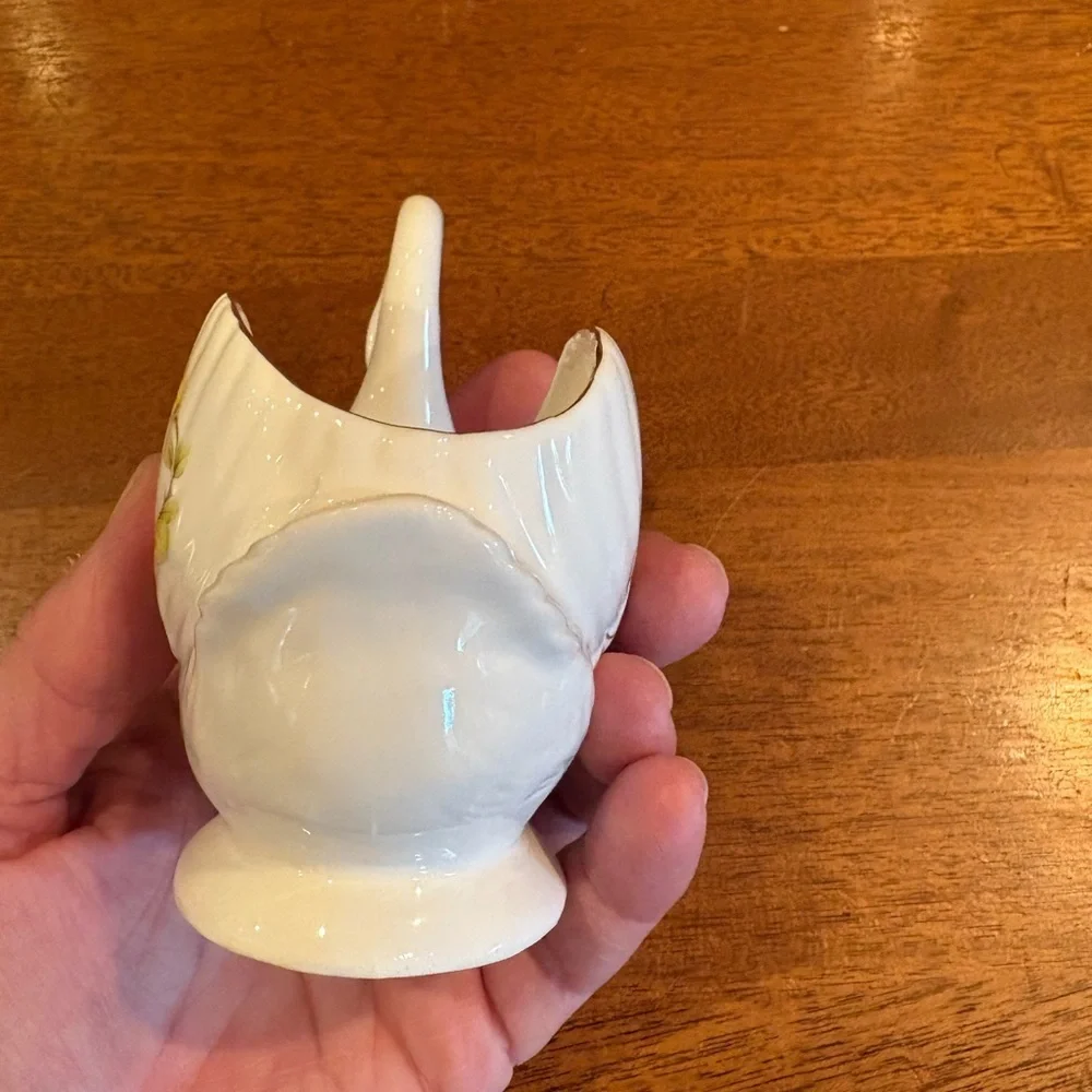 Swan hand-painted yellow crane and a pink water lily bone china planter